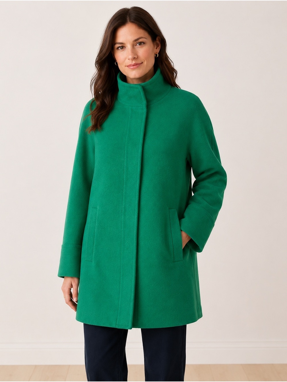 J.Crew Factory Emerald Green Wool Blend Funnel Neck Coat | Size 10